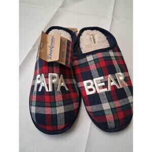 New Dearfoams Plaid Papa Bear Slippers - Red, Blue, White